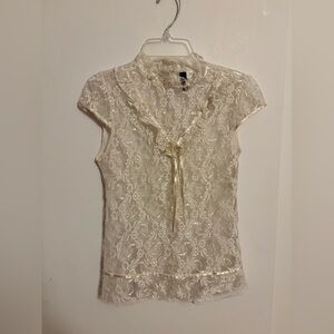Lace Tie-Neck Top - Cream